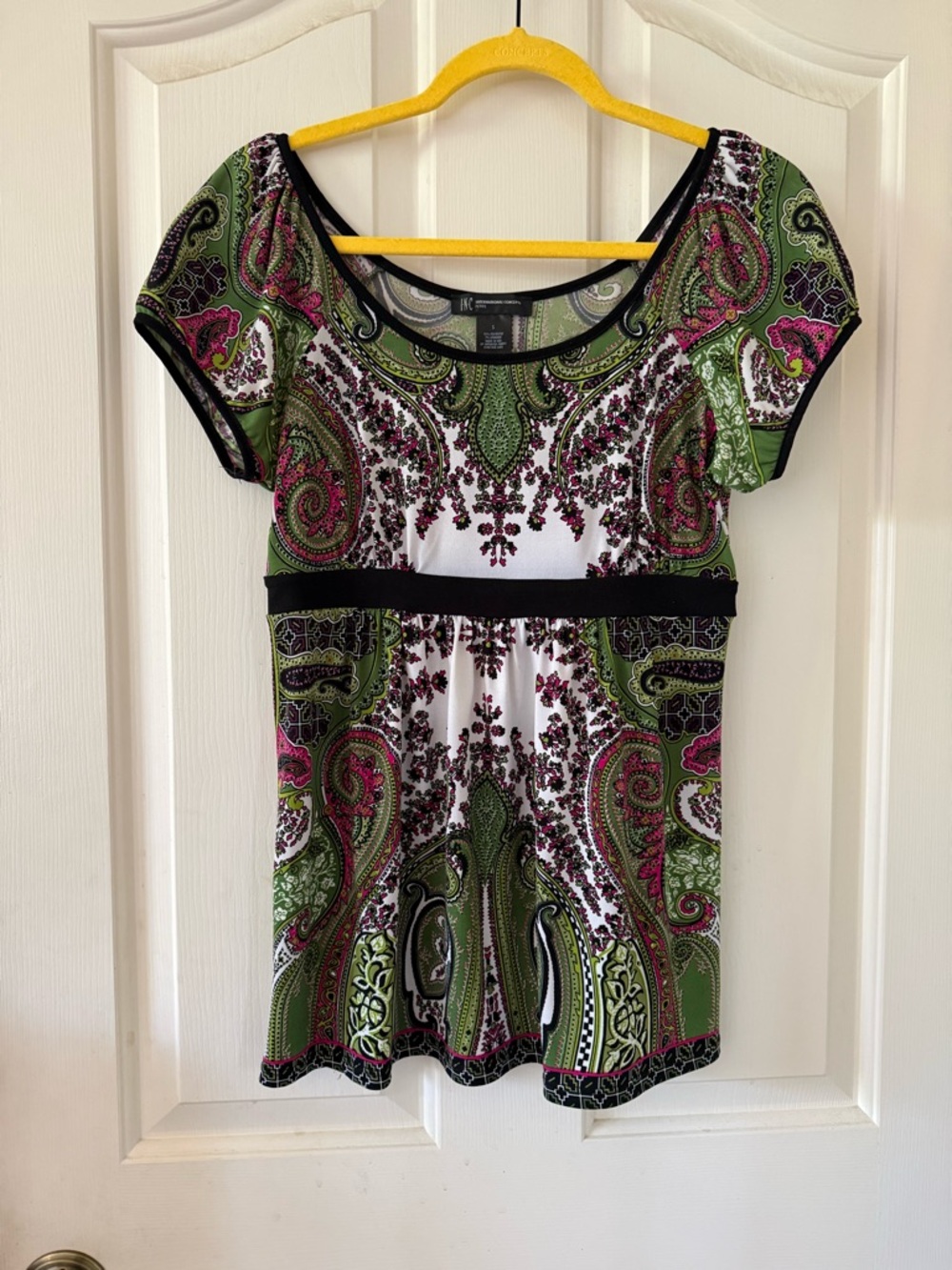 INC Paisley Scoop Neck Tunic Top in Green, White & Pink